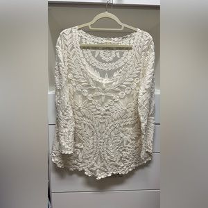 Anthropologie sheer embroidered top, size XL